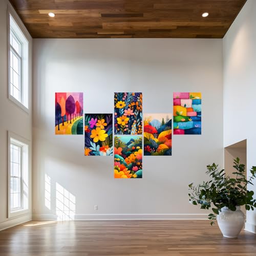 Image of SiddArtify Colorful Abstract Wall Art Prints Set - Botanical Landscape Poster Decor for Living Room Bedroom Office - 12x18 inch Sticker Pack of 6