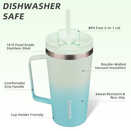 Image of BJPKPK 18oz Insulated Tumbler with Handle, Lid & Straw, Stainless Steel