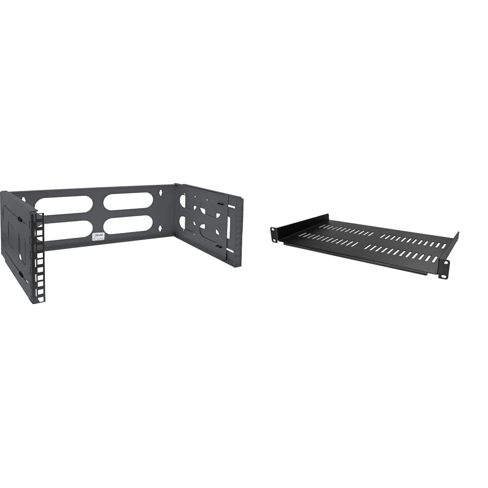 InLine 19“ Rack zur Wandmontage, 4HE, 24-40cm Tiefe, Schwarz & StarTech.com 1HE Fachboden - 1U perforiertes Universal-Rack-Montage-Server-Rack-Regal für 19 Zoll Netzwerkschränke, schwarz
