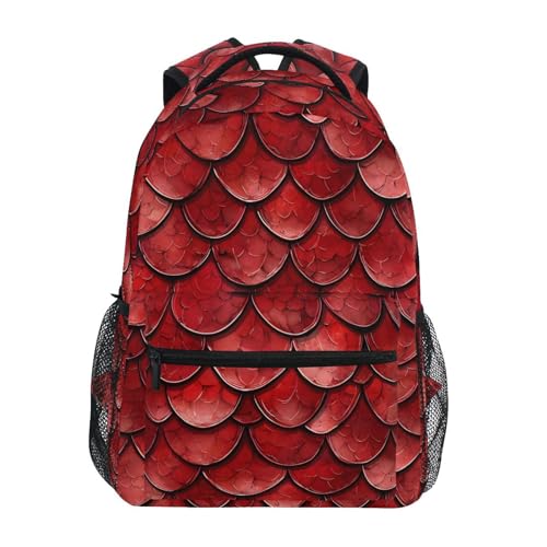 Red Dragon Scale Animal Backpack for School Boys Girls Adults Kids Bookbag Laptop Bag 15L