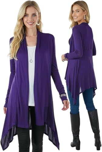 Image of ToBeInStyle Womens Open Front Long Sleeve Lightweight Asymmetrical Draped Cardigan with Side Pockets