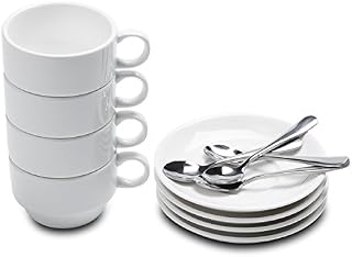 Aozita Espresso Cups and Saucers with Espresso Spoons, Stackable Espresso Mugs,12-piece 2.5-Ounce Demitasse