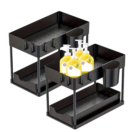 WEELOO Under Sink Storage 2pcs, Pull-Out Sink Storage Organizer w...