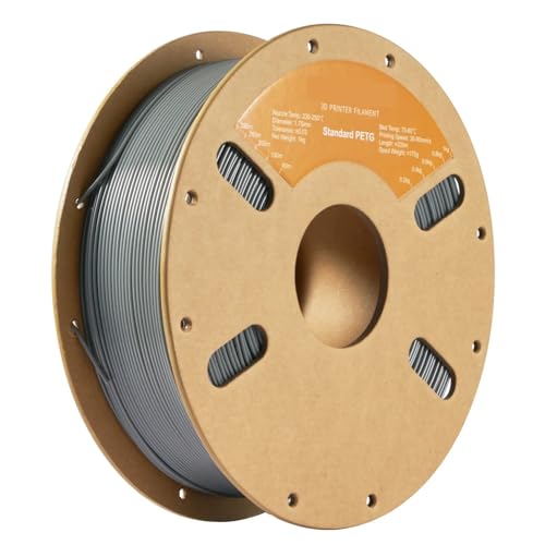 3D Printer Filament PETG Filament 1kg 1.75mm ±0.03mm for 3D Printer,1KG (2.2LBS) 3D Printing Filament(PETG Gray)