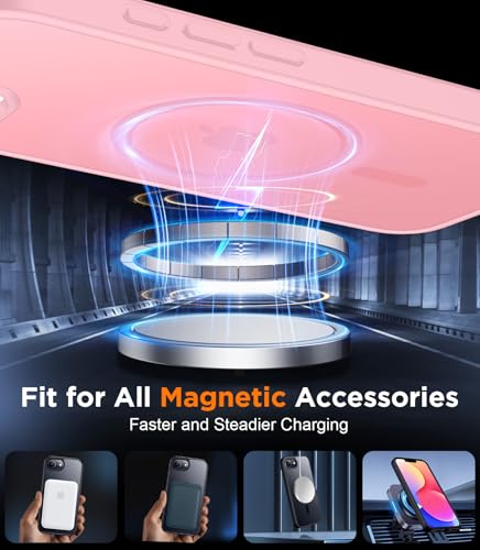 Carcasa iPhone 16e magnética rosa translúcida con protector pantalla antiarañazos 4