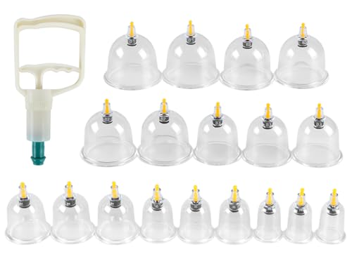 Kit Ventosa Com 18 Copos E Bomba de Alta Sucção, Ventosaterapia Massoterapia, Conjunto Inclui 18 Ventosas de Plástico E 1 Bomba de Sucção