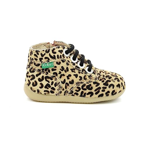 Voci plantari Kickers Bonzip-2, Scarpe con Lacci Unisex-Bimbi 0-24, Beige Leopardato, 24 EU