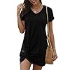Locryz-Womens-Summer-Twist-Knot-Tshirt-Dresses-Casual-V-Neck-Short-Sleeve-Knot-Dress Locryz Womens Mini Dress Short Sleeve V Neck Side Knot Casual T Shirt Dress XL Black