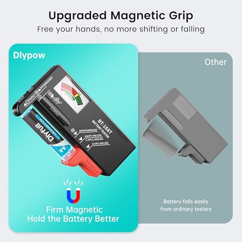 Image of Dlypow Magnetic Battery Tester for AAA AA C D 9V, Buttons, Batteries Checker