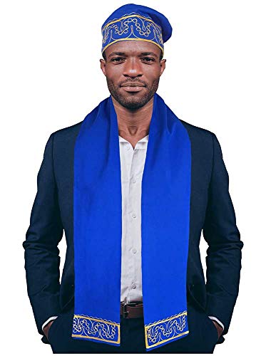 Blue and Gold Embroidered African Hat and Sash/Scarf2