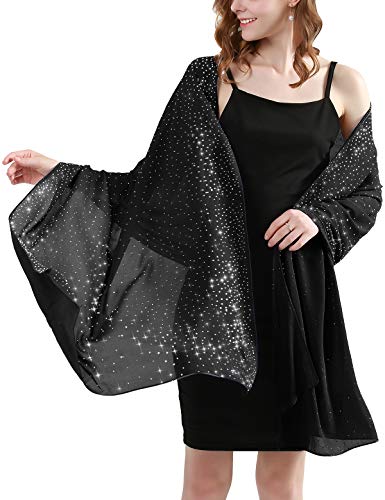 BANETTETA Shine Bright Like a Diamond Chiffon Sparkly Rhinestone Shawls and Wraps for Evening Dresses Weddings