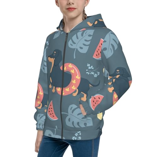 Watermelons Dachshunds Kid Hoodies Boys Zip Up Sweatshirts Girls Pullover with Pocket