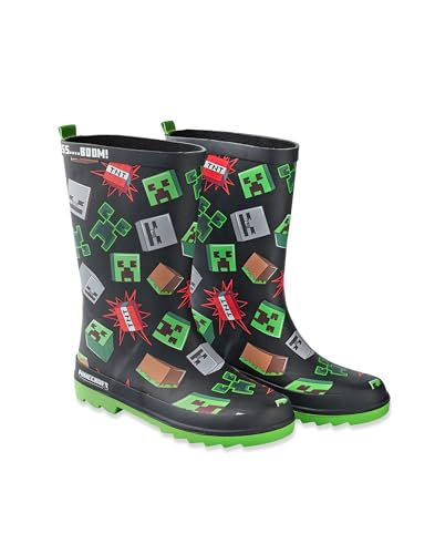 Minecraft Creeper Black Storm Boots | Waterproof Rain Footwear with Printed TNT, Block Elements Merch4