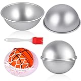 Boocalny 2Pcs Aluminum Hemisphere Pan, 8 Inch Sphere Half Ball Cake Pan Dome Cake Pan, Nonstick 3D Round Football Soccer Shaped Cake Molds Pan for Baking Birthday Wedding Anniversary DIY Bakeware Tool