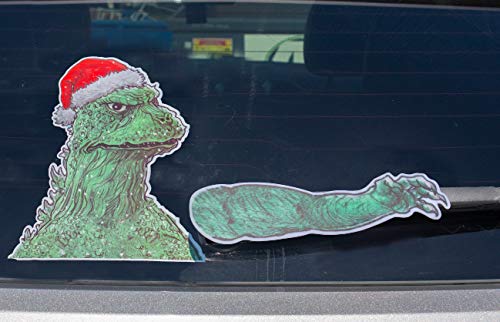 5 STAR SUPER DEALS Rear Vehicle Car Window Animated Moving Waving Wiper Blade Tag Decal Sticker & Hand - Christmas Holiday Windshield Decoration (Christmas Godzilla - Upgrade Design)