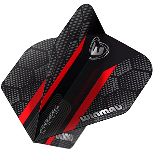 Ailerons Winmau Prism Alpha Black & Red Hexagon – épais 100 Microns, Matériau Translucide, Shape Standard – 1 Set De 3 !