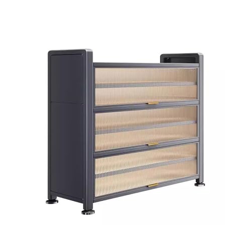 ACLFF Zapatero Entrada Recibidor en Metal, Armario Zapatero Moderno con Puerta de Cristal, Multifuncional Mueble Zapatero con Tres Puertas, para Salón, Pasillo, Dormitorio, 90x32x112 cm