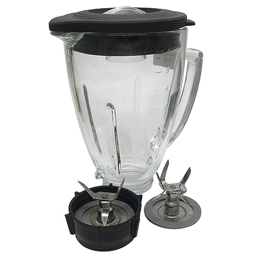 Joystar 6-Cup dishwasher safe glass jar with Stainless Steel 6-point Ice Crushing Blade add Blender Jar Bottom Cap,Compatible with oster Blenders 006803-000-NP0; 006803-000-N01; 006811-C00-NP0