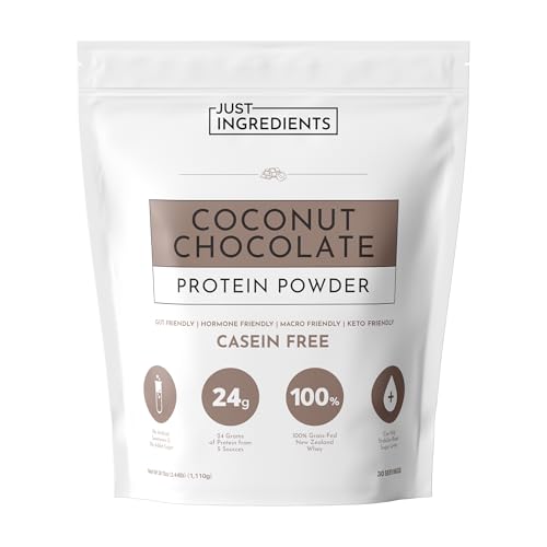 JUST INGREDIENTS Coconut Chocolate Protein Powder – 30-Serving Blend with 100% Grass-Fed Whey & Organic Plant Proteins – Creamy Coconut Cocoa Flavor – Supports Muscle Recovery, Energy*