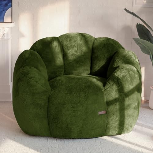 Image of MAXYOYO Bean Bag Chair for Adults, Floral Shaped Bean Bag Sofa, Ultra Soft Faux Fur Floor Sofa, Large Reading Chair for Living Room Bedroom, Green, Single