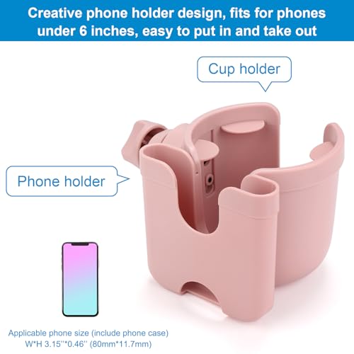 Image of Accmor Stroller Cup Holder with Phone Holder, Bike Cup Holder, Universal Cup Holder for Uppababy Nuna Doona Strollers, 2-in-1 Cup Holder for Walker, Wheelchair, Scooter