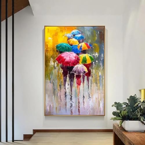 Peinture sur toile abstraite personnes sous la pluie - Art mural pour salon et maison