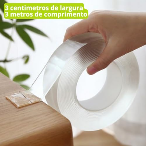 Fita Dupla Face Reutilizável Super Fita Mágica Nano Adesiva Dupla Face Extra Forte Lavável Transpare