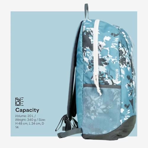 Image of Decathlon lightweight 20L backpack with 2 pockets and a bottle holder.