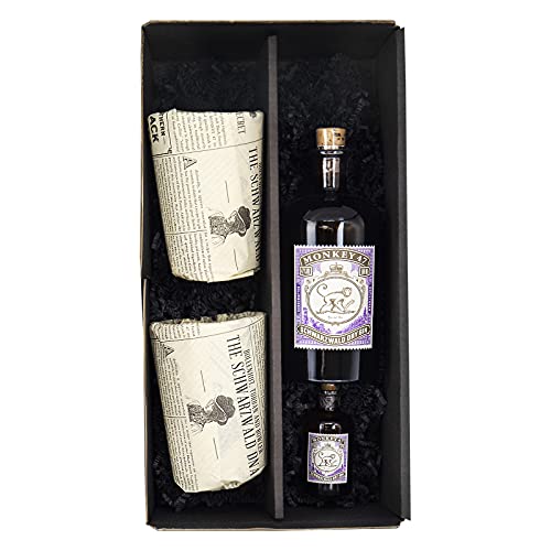 Monkey 47 Schwarzwald Dry Gin Präsentbox mit Monkey 47 0,5 l + 0,05 l Mini + 2 handgefertigte...