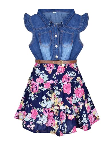 YJ.GWL Western Dress Girls, Denim Tops Flower Girl Dress, Princess Dresses for Girls, Party Dresses for Girls 3-14 Years