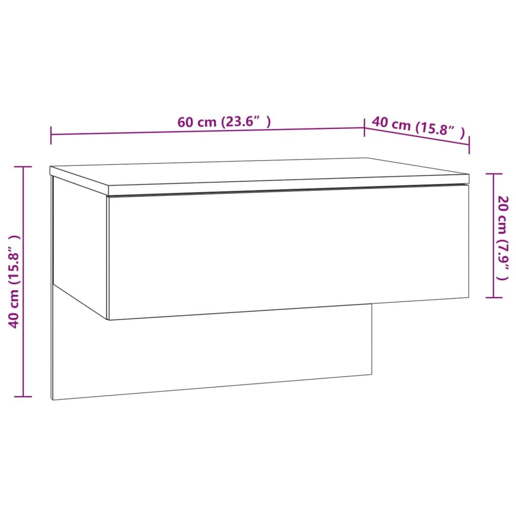 Set di 2 comodini sospesi, montaggio a parete, in legno di rovere affumicato, comodino da parete salvaspazio per libri e ornamenti, facile da pulire e stabile