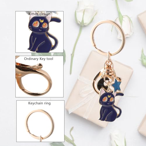 Shengxi 2 Piezas Llavero de Pareja de Sailor Moon Llavero de Coche para Mujeres Llavero Kawaii Bolso Colgante Dibujos Animados Lindo Magia Gato Llavero Regalos Amigos Llaveros Luna Gato