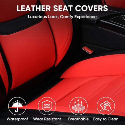 Image of Car Seat Covers Full Set, Breathable Leather Automotive Front and Rear Seat Covers & Headrest for Reduce The Driving Fatigue, Compatible with Most Vehicles, Cars (Black&Red, Front Pair and Rear)