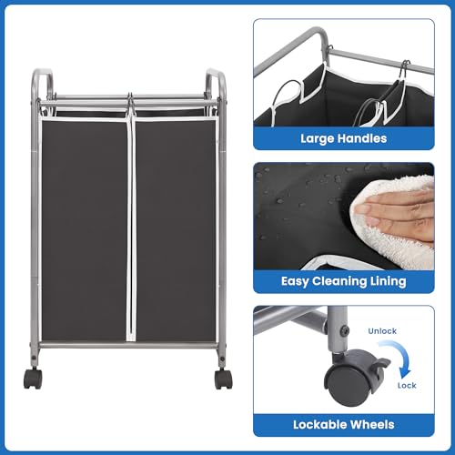 Image of STORAGE MANIAC Laundry Sorter 2 Section, 90L (23.7Gal) Laundry Hamper with Wheels, Clothes Basket Separator Sorter, 2 Bag Cart and Removable Bags for Closet, Dorm, Collage, Black