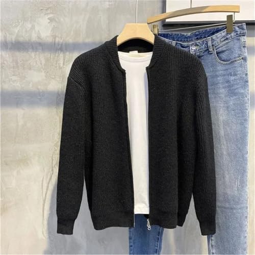 Mens Knitted Sweaters Black Clothes Plain Cardigan Solid Zip-up Zipper Collared Long Sleeve Tops3