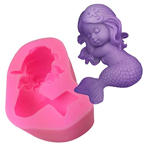 Molde Sirena Silicona Fondant Moldes Silicona Pequeño para Postres Pudín Molde Antiadherente...