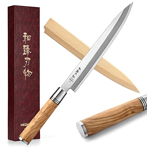 HEZHEN 240mm Sashimi Messer, Sushi Yanagiba Messer, Olivenholz Griff Messerkoffer aus Holz