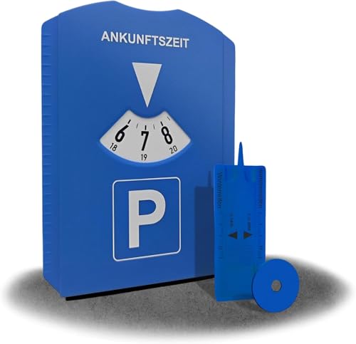 kinoco Parkscheibe mit Eiskratzer - 2 in 1 Parkuhr für Auto und Motorrad INKL. Reifenprofilmesser + Einkaufswagen-Chip | Winter Eiskratzer & Profiltiefenmesser