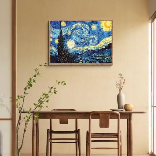 ゴッホ「星月夜」阪画屋 アートパネル アートボード ポスター 玄関 壁画 壁掛け 壁飾り 部屋飾り 飾り絵 絵 絵画 油絵 ソファの背景画 インテリア 現代 モダン フレーム 額付き 木枠付きの完成品 木目調 キャンバス 風水 風景画 プレゼント ギフト 50×40 [2]
