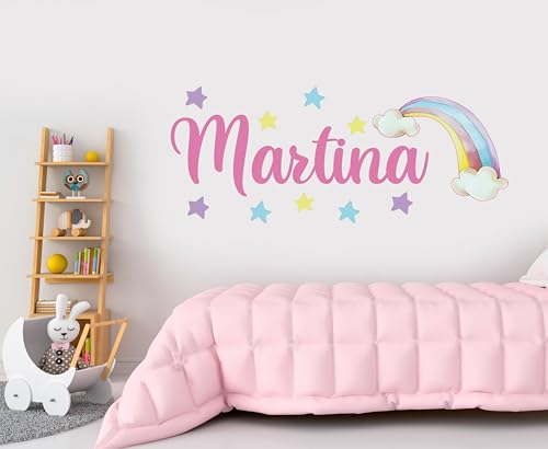 Vinilo decorativo personalizado con nombre y arcoíris para pared