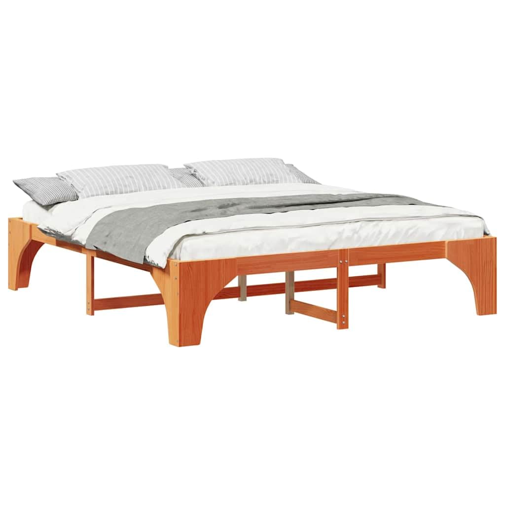 Marco de Cama en el Suelo de Madera Maciza de Pino Marrón Estructura de Perfil Bajo Minimalista y Funcional para Dormitorio Moderno 4 Piezas de Ensamblaje Fácil y Uso