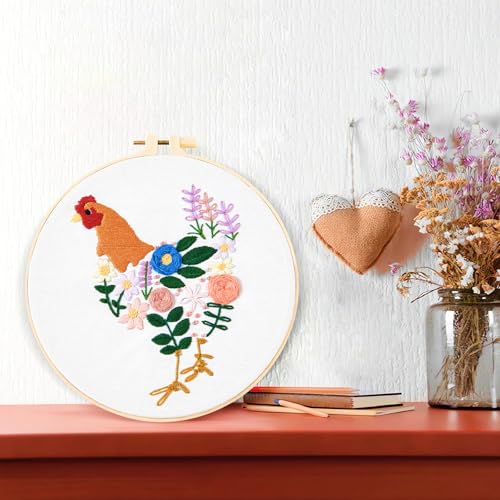 Image of Crafmanoe Hand Embroidery Kits for Beginners Adults, Floral Stamped Cross Stitch Kits for Beginners Adults, Funny Embroidery Set Needlepoint Starter Kits, Embroidery Hoops, Fabric and Video Tutorial