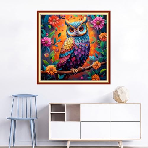 Image of Joyhoor Cross Stitch Kits for Beginners Stamped Cross-Stitch Supplies Needlework preprint Embroidery Kits for Adults DIY Needlepoint Kits Embroidery Patterns 11CT-Flower owl 18x18 inchs