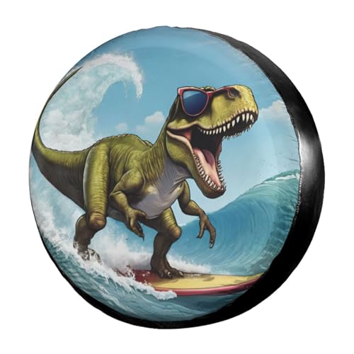 Image of Delerain Spare Tire Cover Dinosaur Surfing Wheel Covers Sun Protection Waterproof for Truck RV Trailer SUV and Many Vehicle (14 Inch for Diameter 23 inch-27 inch)