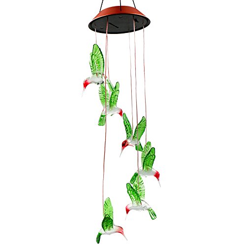 Bukm Color-Changing LED Solar Mobile Wind Chime, Solar Powered LED Hanging Lamp Windchime Light Wind Chimes for Outdoor Indoor Home Yard Garden Decoration (Hummingbird)