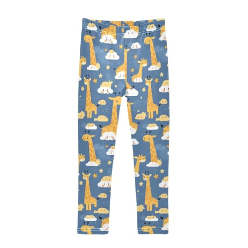 Cute Giraffes Clouds Kids Baby Girls Active Leggings Stretch High Waisted Workout Pants Gym