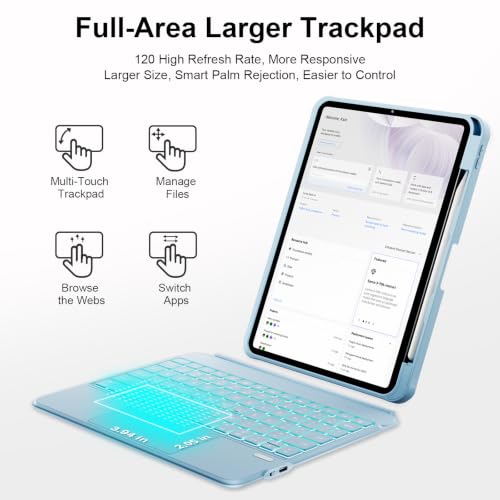 Image of iPad A16 11 /10th Gen Case with Keyboard, Air 11 (M4 /M3 /M2, 2026 /2025 /2024), Magnetic Detachable Backlit Keyboard, Trackpad, 360 Stand, Pencil Holder for Air 5 /4th 10.9 inch Pro 11(Ice Blue)