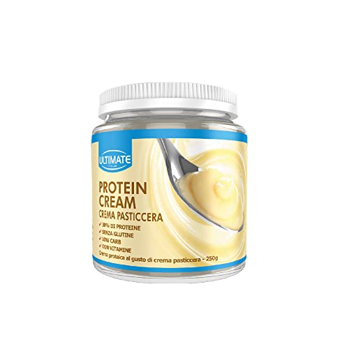 Ultimate Italia - Crema proteica al 30% spalmabile, senza zuccheri - 250g – gusto crema pasticcera - poche calorie, senza glutine, con vitamine