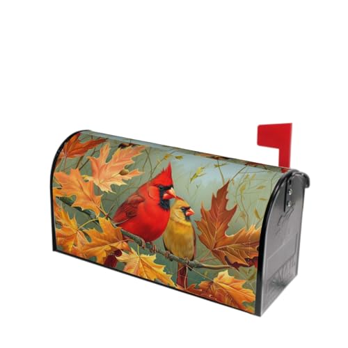 Image of Fall Birds Mailbox Cover Magnetic, Autumn Maple Leaves Chestnut Tree Mailbox Wrap, Standard Size 21x18 Inch Waterproof Letter Post Cover for Garden Yard Outdoor Seasonal Decor