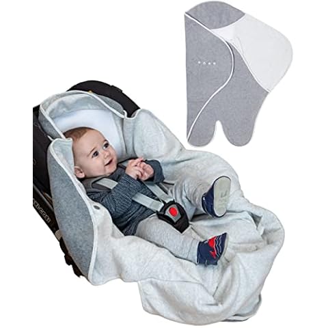 Purflo Cosy Wrap Travel Blanket | Luxury Cotton Lining & Soft Fleece Outer | Breathable Car Seat & Pram Star Blanket | Safer Alternative to a Loose Baby Car Seat Blanket | 0-9 Months | Minimal Grey Cover